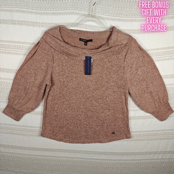 Adrienne Vittadini Pink Cowl Neck Lightweight Sweater Top Size L NWT - Picture 1 of 8